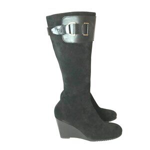 AEROSOLES Wedge Knee HIgh Black Suede Boots Womens 9.5